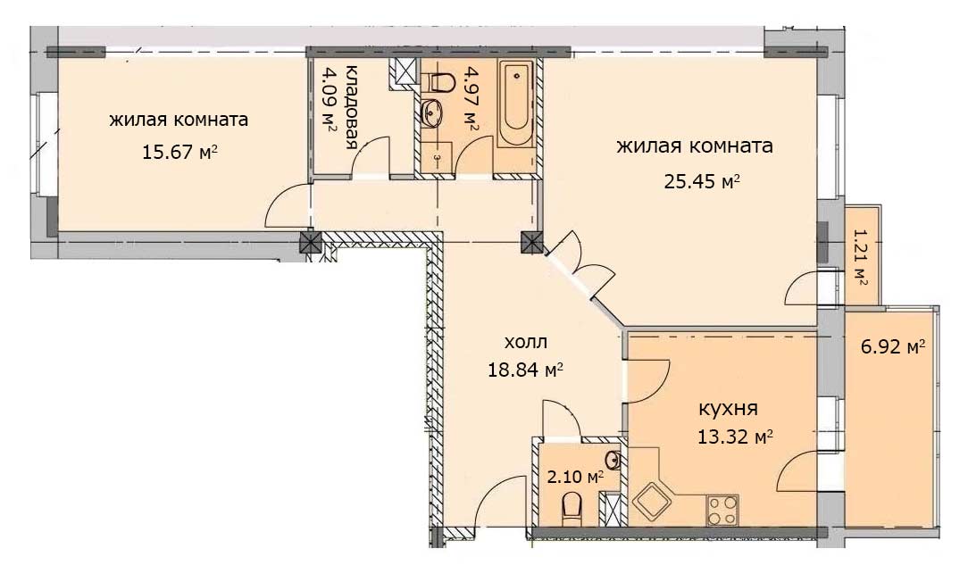 План квартиры 34, 1 этаж, Троицкий бульвар дом 4. Микрорайон ЖК Солнечный