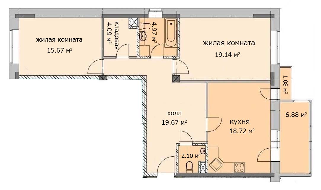 План квартиры 2, 1 этаж, Троицкий бульвар дом 6. Микрорайон ЖК Солнечный