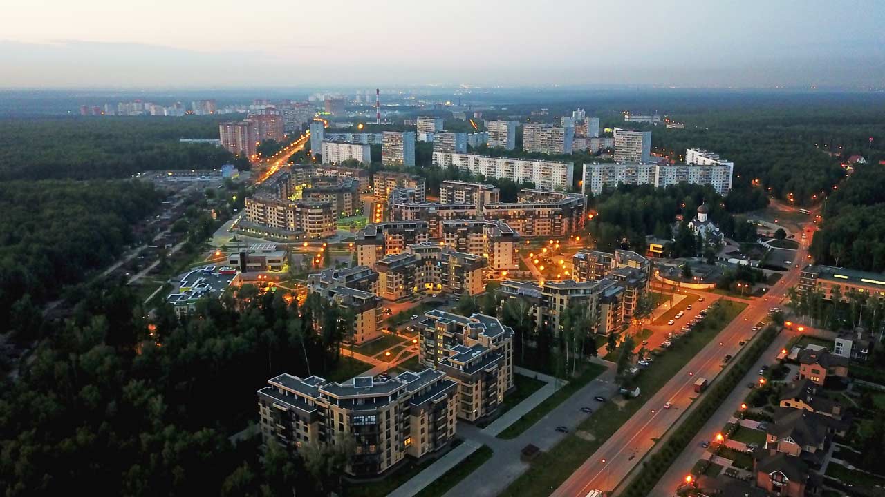 Ночной вид Микрорайона Солнечный в Троицке Москва
